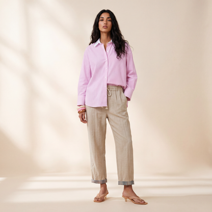 Pantalon élastiqué coton et lin Lola - Beige