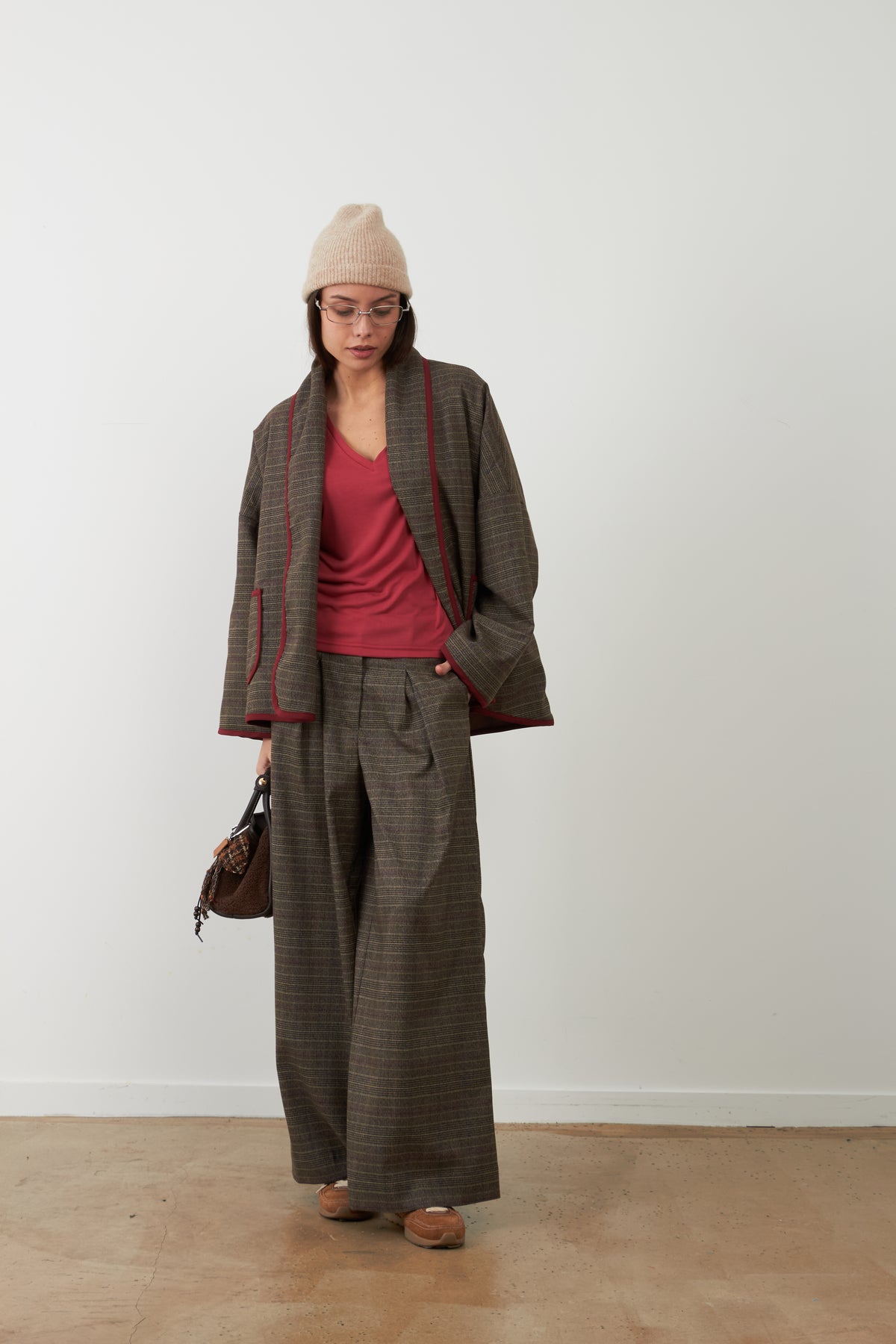 Pantalon de tailleur large Cindy - Carreaux choco