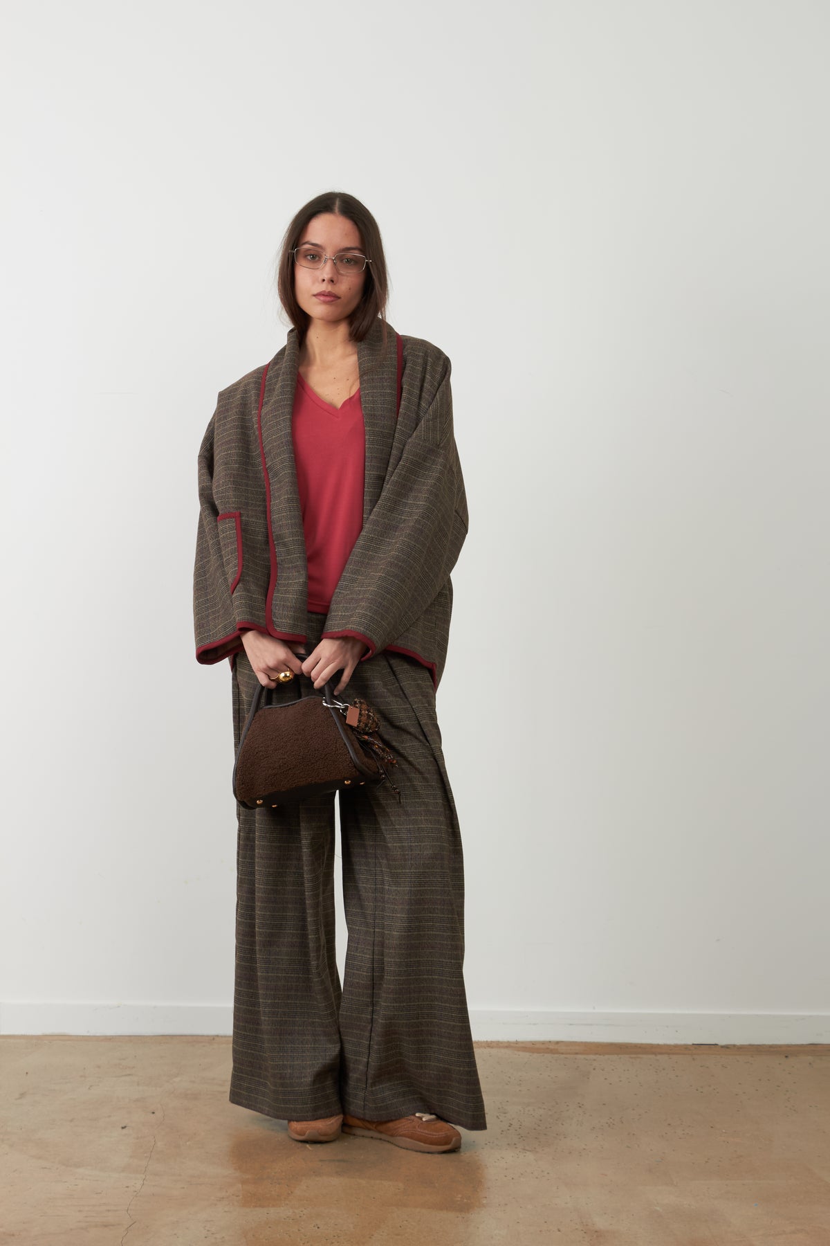 Pantalon de tailleur large Cindy - Carreaux choco