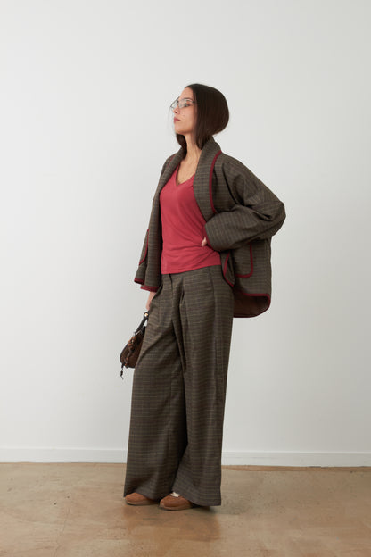 Pantalon de tailleur large Cindy - Carreaux choco