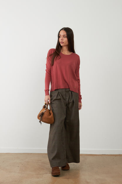 Pantalon de tailleur large Cindy - Carreaux choco