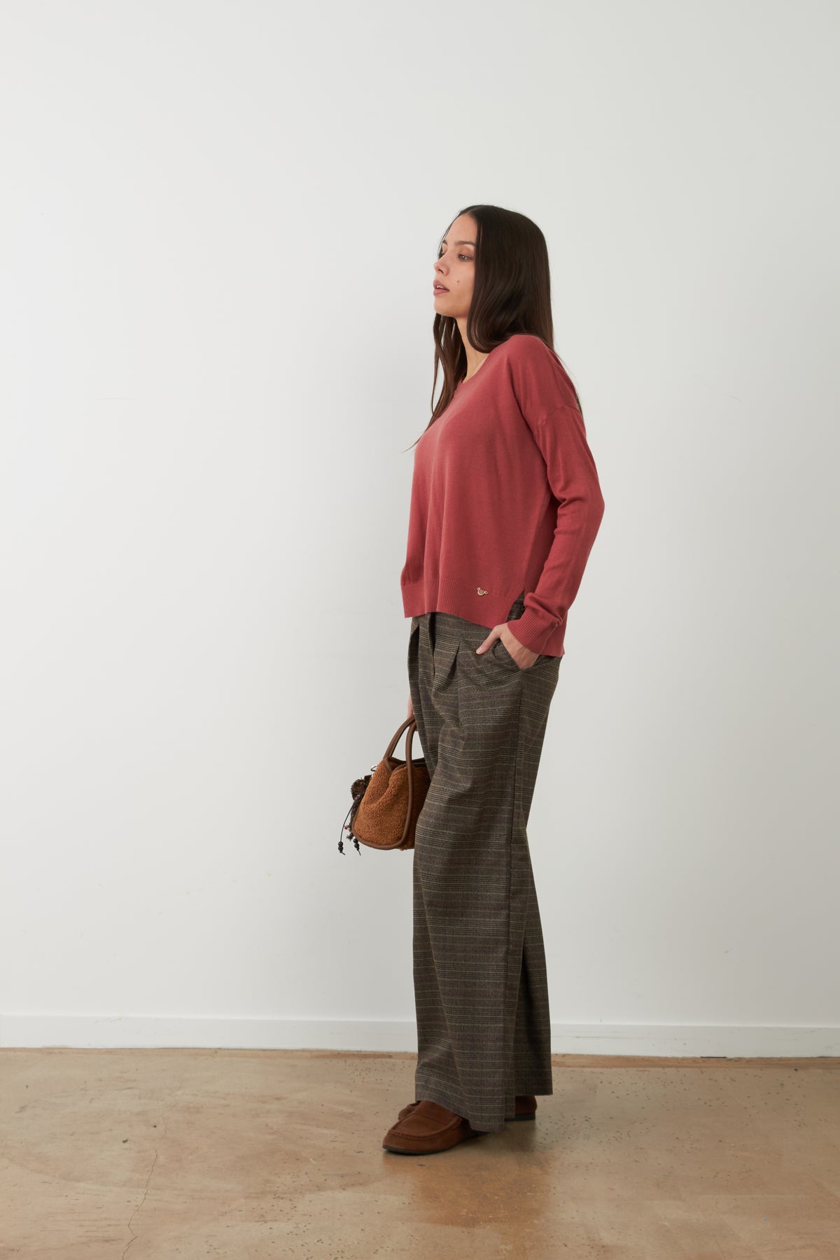 Pantalon de tailleur large Cindy - Carreaux choco