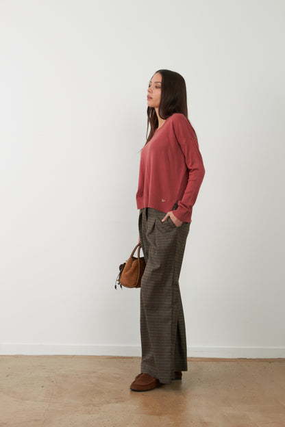 Pantalon de tailleur large Cindy - Carreaux choco