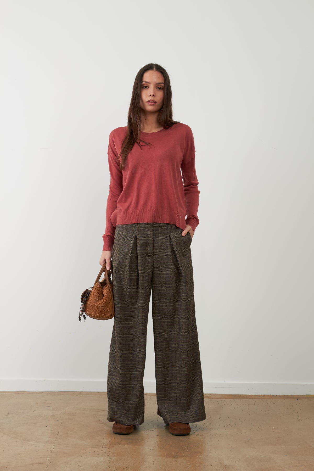 Pantalon de tailleur large Cindy - Carreaux choco