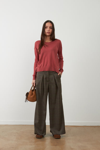 Pantalon de tailleur large Cindy - Carreaux choco