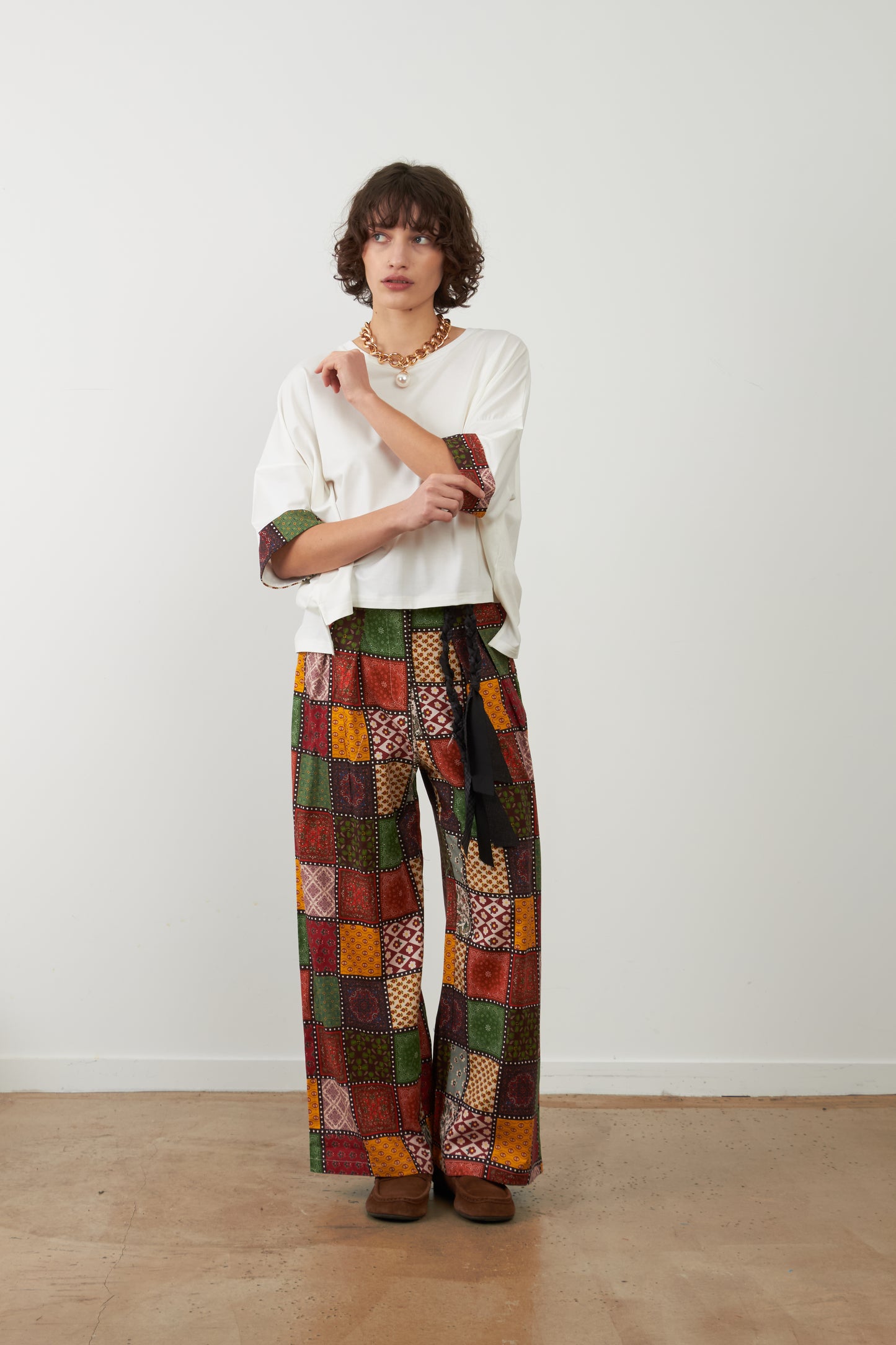Pantalon palazzo taille haute large & fluide patchwork Charlie - Eco nomade