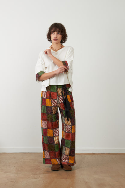 Pantalon palazzo taille haute large & fluide patchwork Charlie - Eco nomade