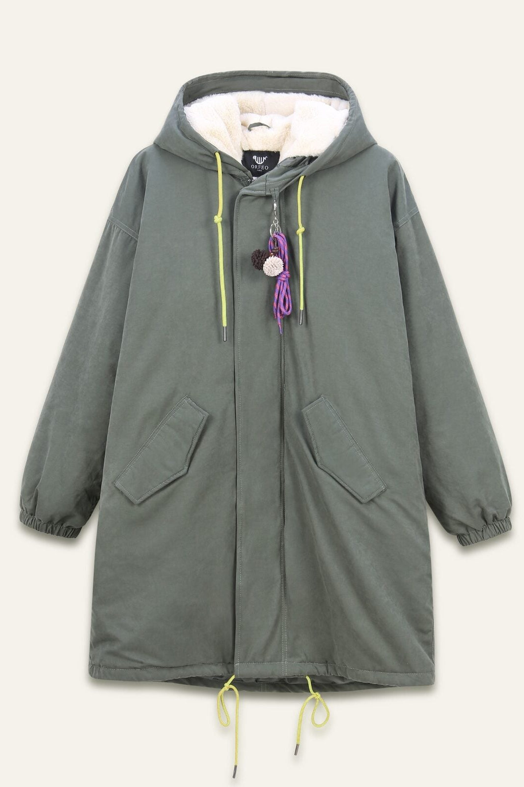 Parka à capuche avec pompons Billy - Kaki
