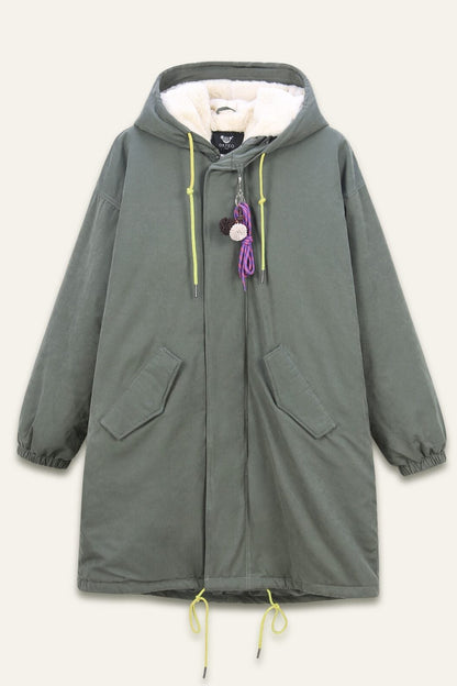 Parka à capuche avec pompons Billy - Kaki