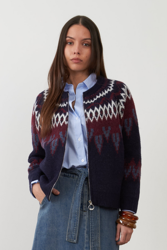 Pull jacquard Alistair - Navy/Bordeaux