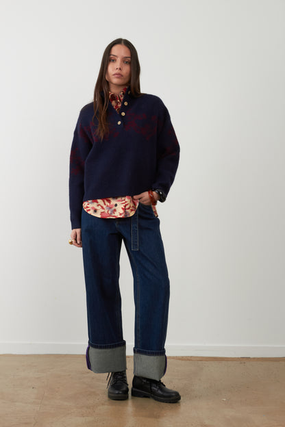 Pull col camionneur Égée - Navy et Burgundy