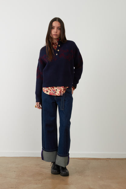 Pull col camionneur Égée - Navy et Burgundy