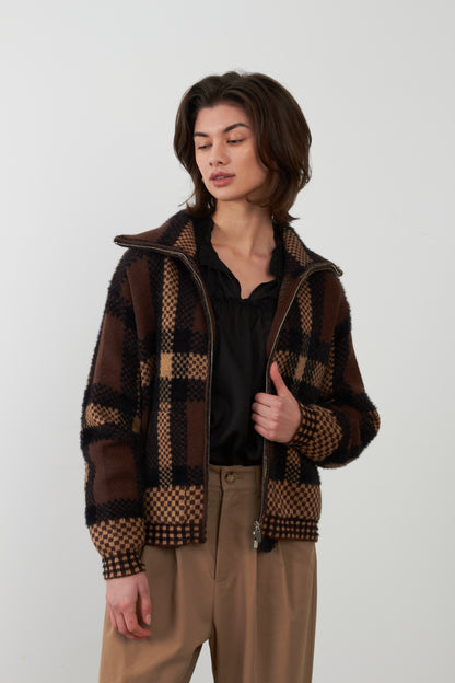 Veste gilet à carreaux Palomée - Chocolat