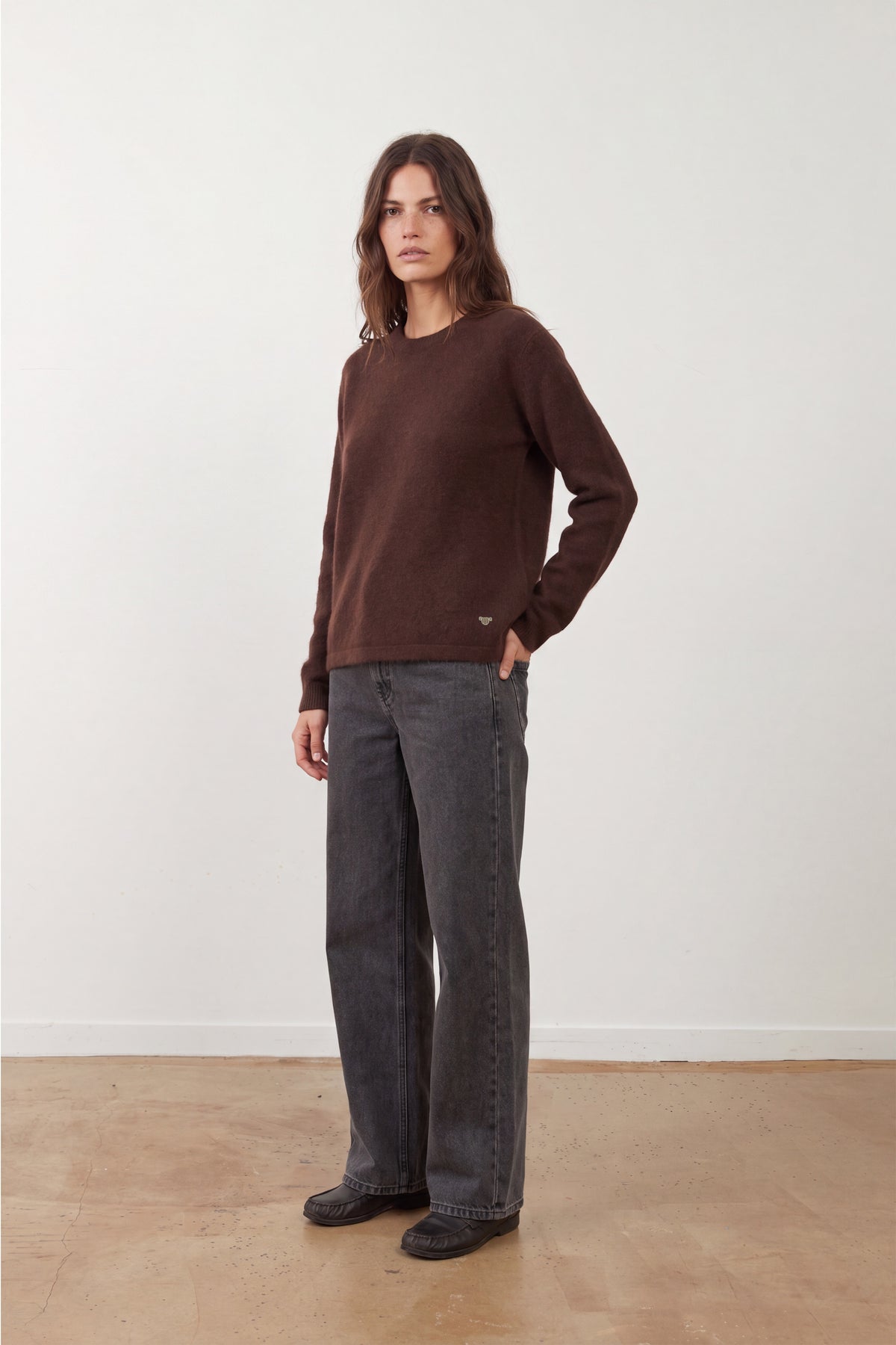 Pull col rond racoon & laine Samba - Chocolat