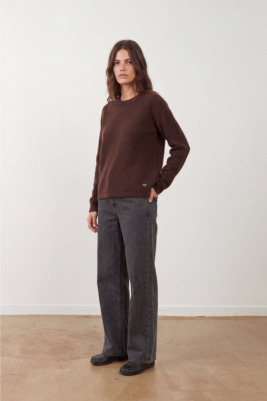 Pull col rond racoon & laine Samba - Chocolat