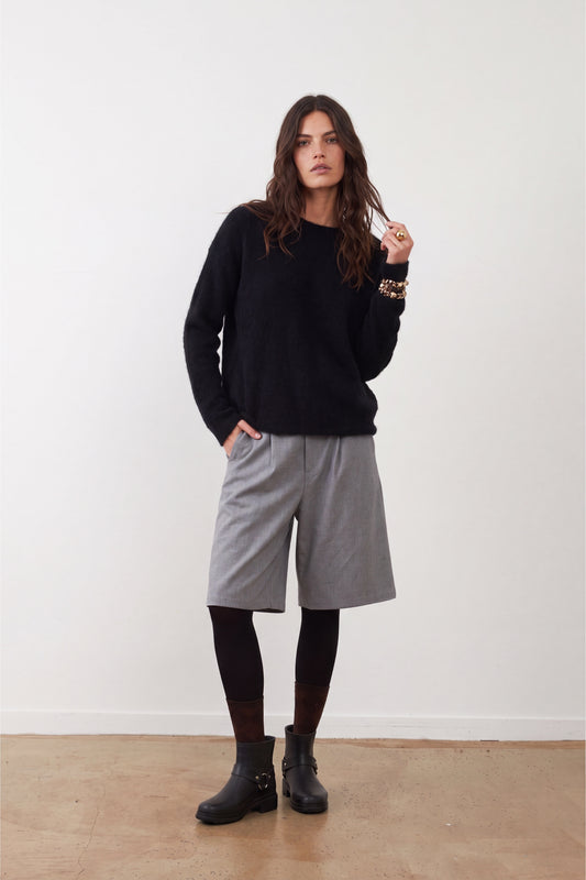 Pull racoon & laine col rond Samba - Noir