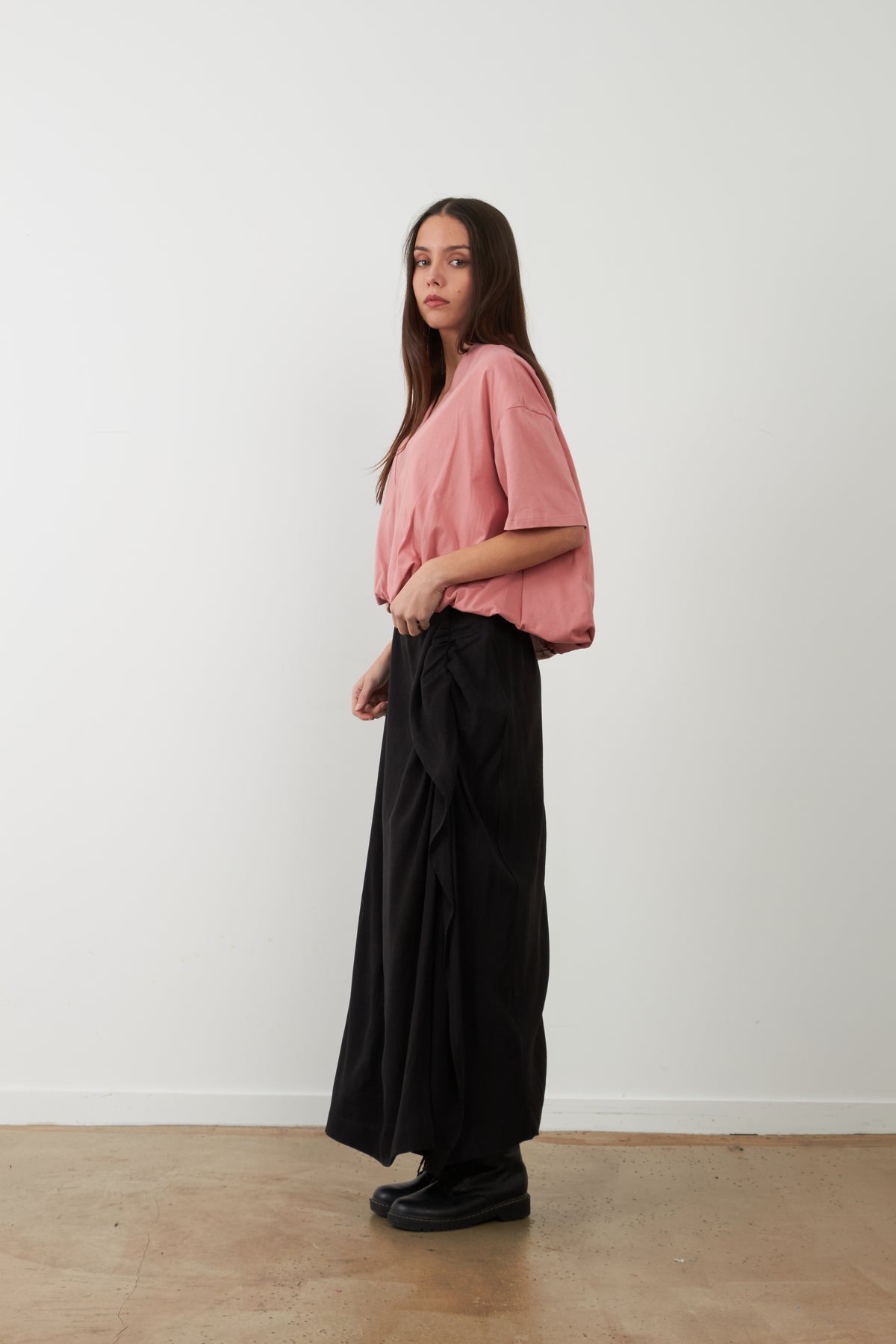 T-shirt en coton col V Thamila - Vieux rose