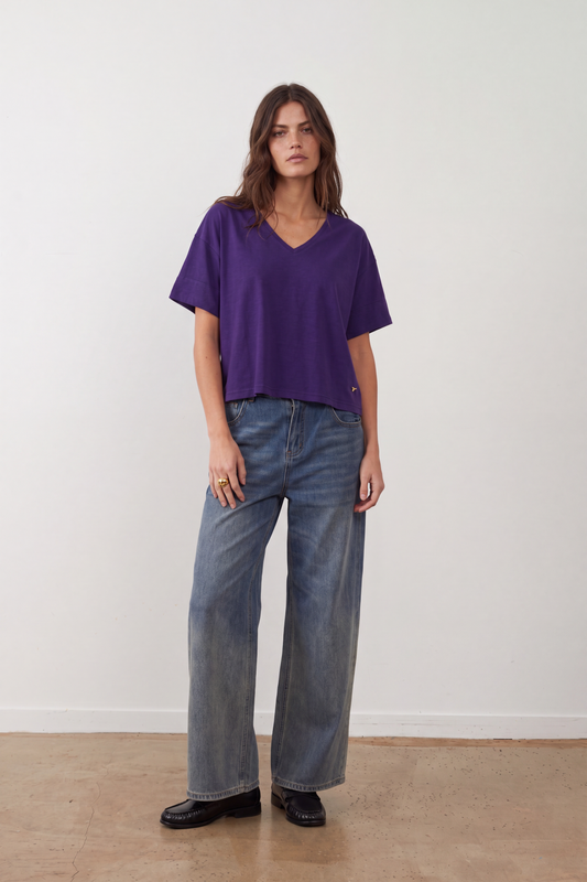 T-shirt col V Anya - Violet