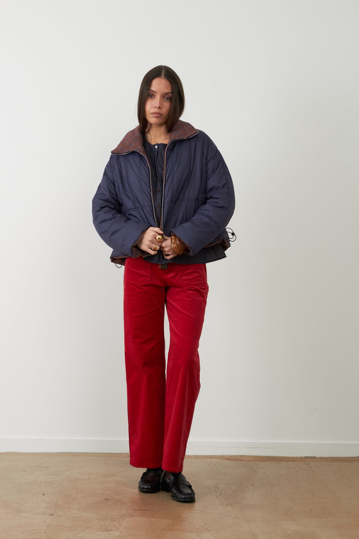 Blouson matelassé col contrasté Lori - Navy