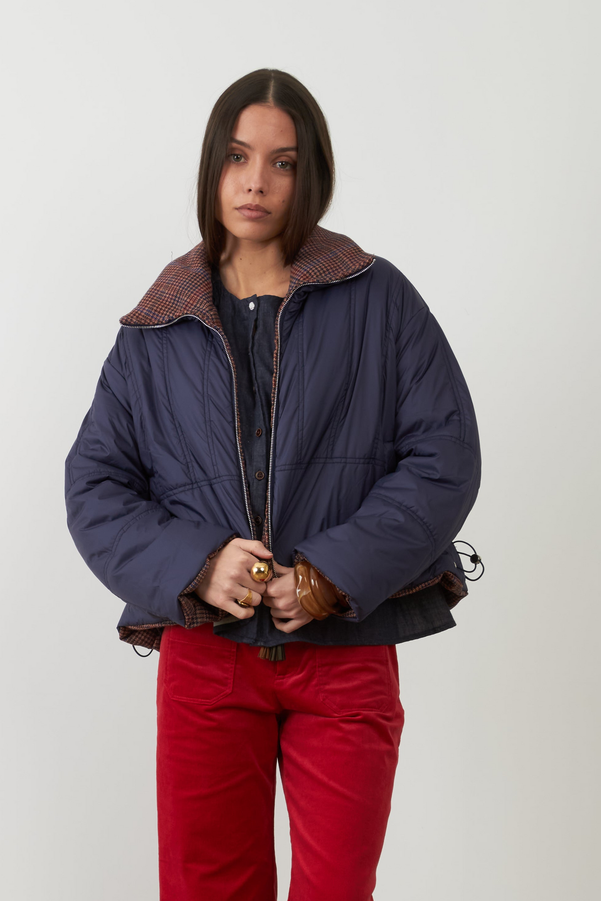 Blouson matelassé col contrasté Lori - Navy